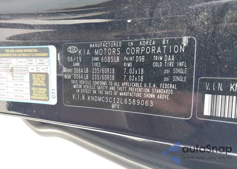 2020 Kia Sedona Sx z USA, uszkodzony, nr VIN KNDMC5C12L6589063